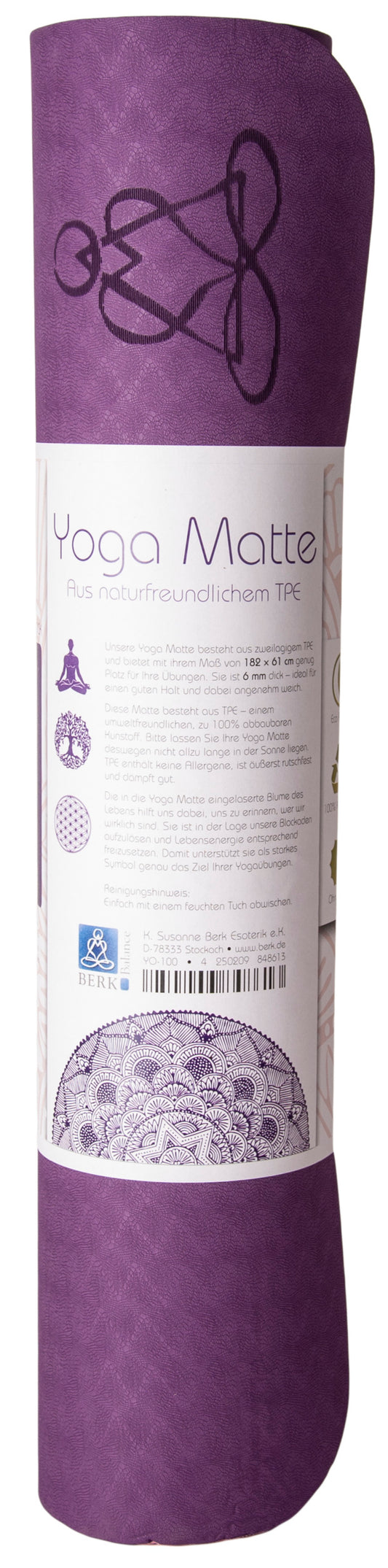 Yogamatte TPE ecofriendly - dunkellila/zartlila6mm zweischichtig mit Blume des Lebens