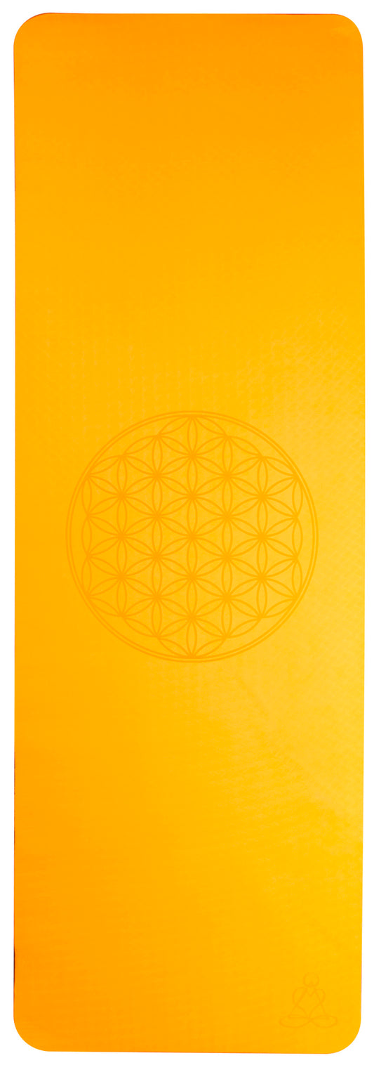 Yogamatte TPE ecofriendly - orange/grau 6mm zweischichtig mit Blume des Lebens